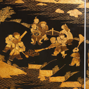 Chinese Black Lacquer Folding Screen - Ca 1980