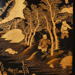 Chinese Black Lacquer Folding Screen - Ca 1980
