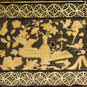 Canton Export Black Lacquer Work Box On Stand - 19th Century