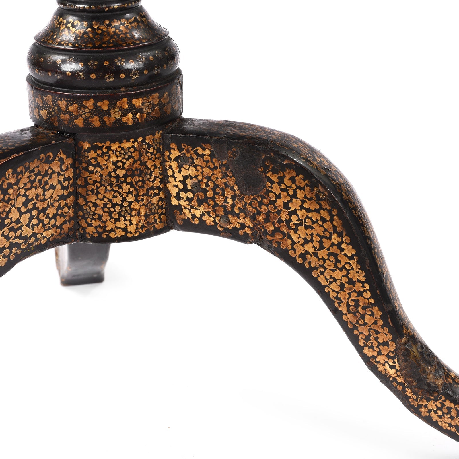 Canton Export Black Lacquer Work Box On Stand - 19th Century