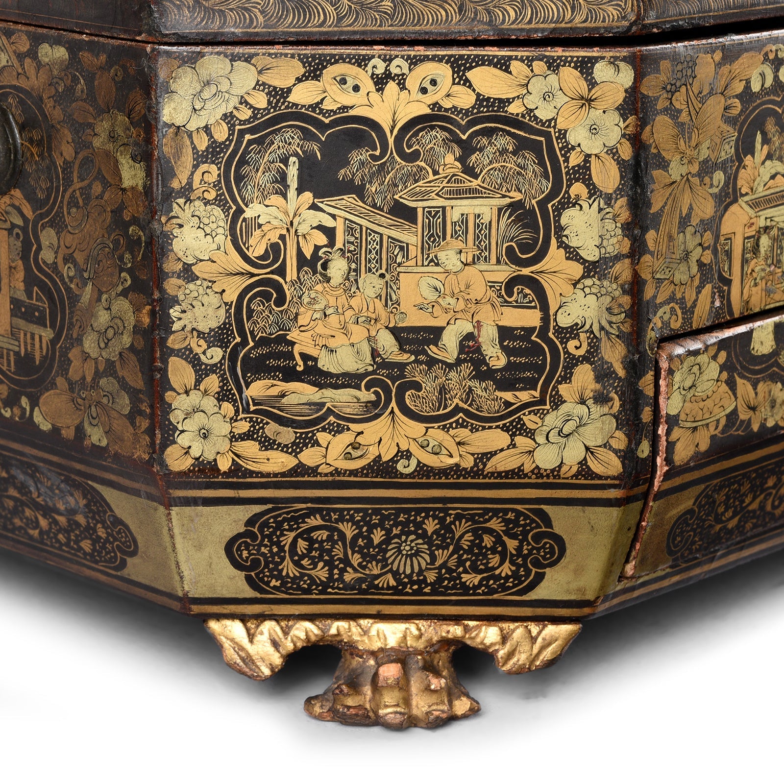 Canton Export Black Lacquer Sewing Box - Ca 1830's