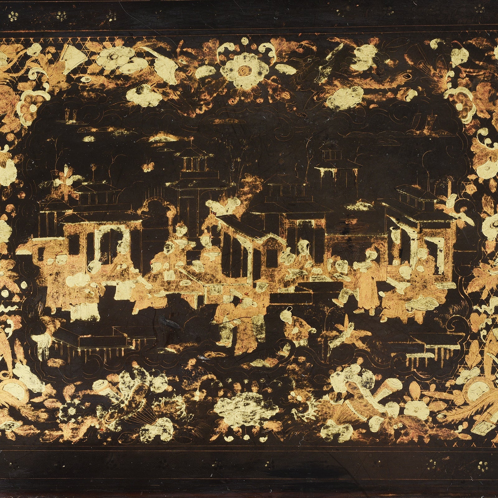 Canton Export Black Lacquer Sewing Box - Ca 1830's