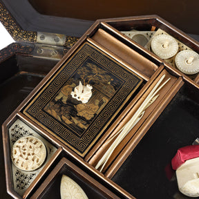 Canton Export Black Lacquer Sewing Box - Ca 1830's