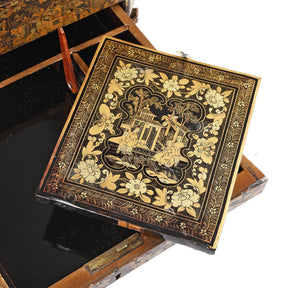 Canton Export Black Lacquer Sewing Box - Ca 1830's