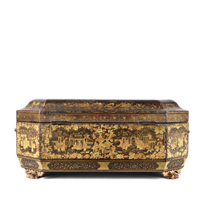 Canton Export Black Lacquer Sewing Box - Ca 1830's