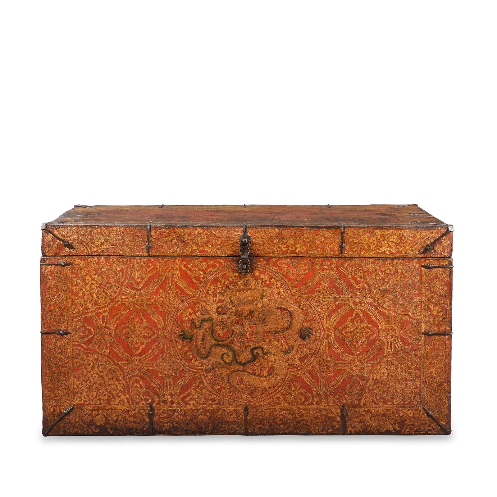 Painted Tibetan 'Dragon' Storage Chest - 18thC