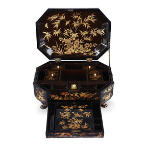 Canton Export Black Lacquer Sewing Box - Qing Dynasty - 19th Century
