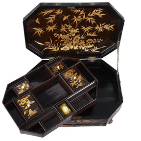Canton Export Black Lacquer Sewing Box - Qing Dynasty - 19th Century
