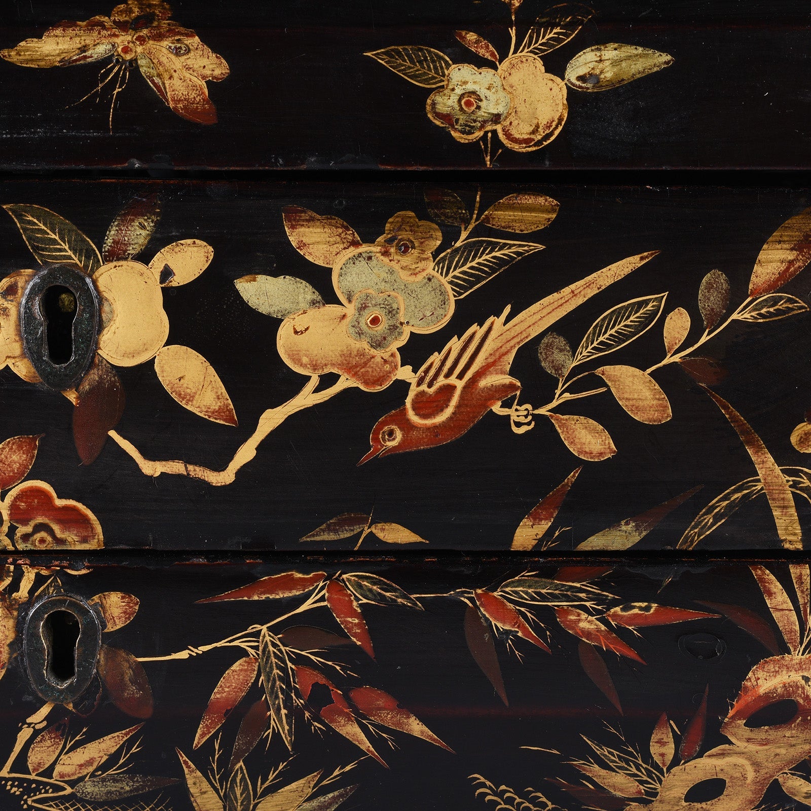Canton Export Black Lacquer Sewing Box - Qing Dynasty - 19th Century