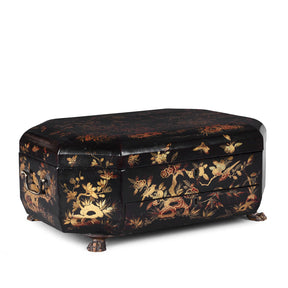 Canton Export Black Lacquer Sewing Box - Qing Dynasty - 19th Century