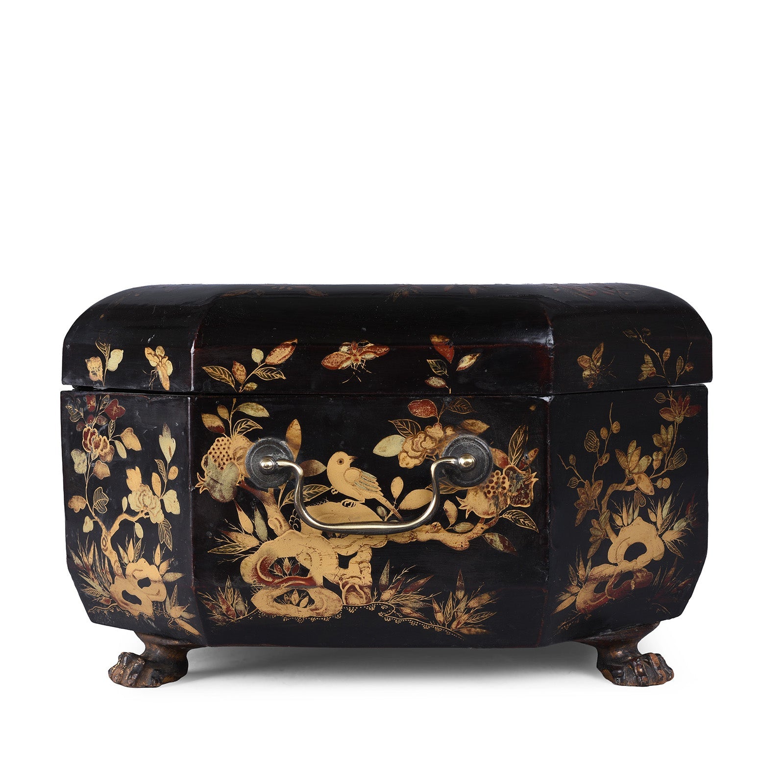 Canton Export Black Lacquer Sewing Box - Qing Dynasty - 19th Century
