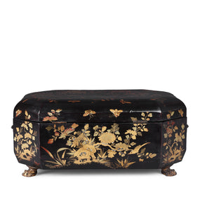 Canton Export Black Lacquer Sewing Box - Qing Dynasty - 19th Century