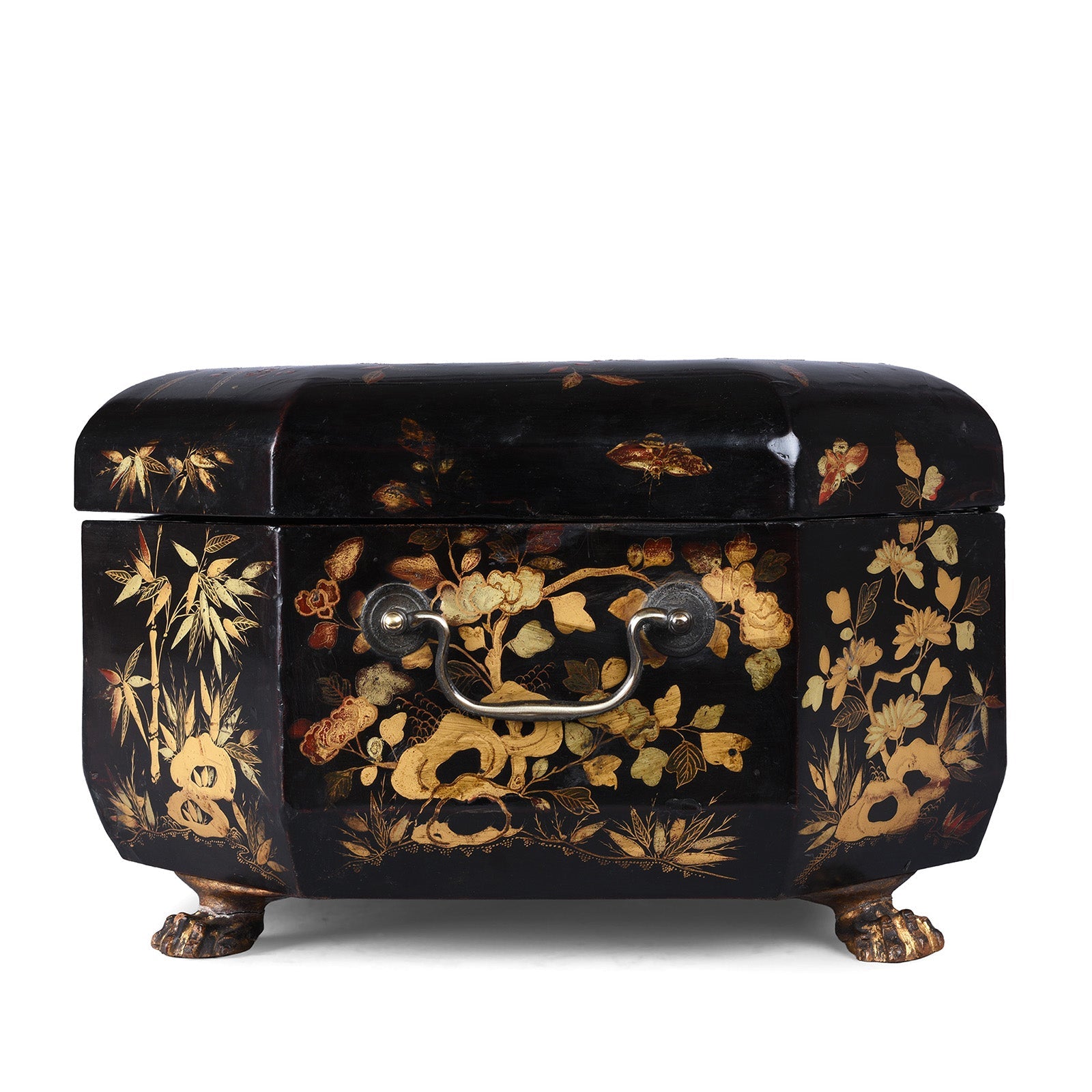 Canton Export Black Lacquer Sewing Box - Qing Dynasty - 19th Century