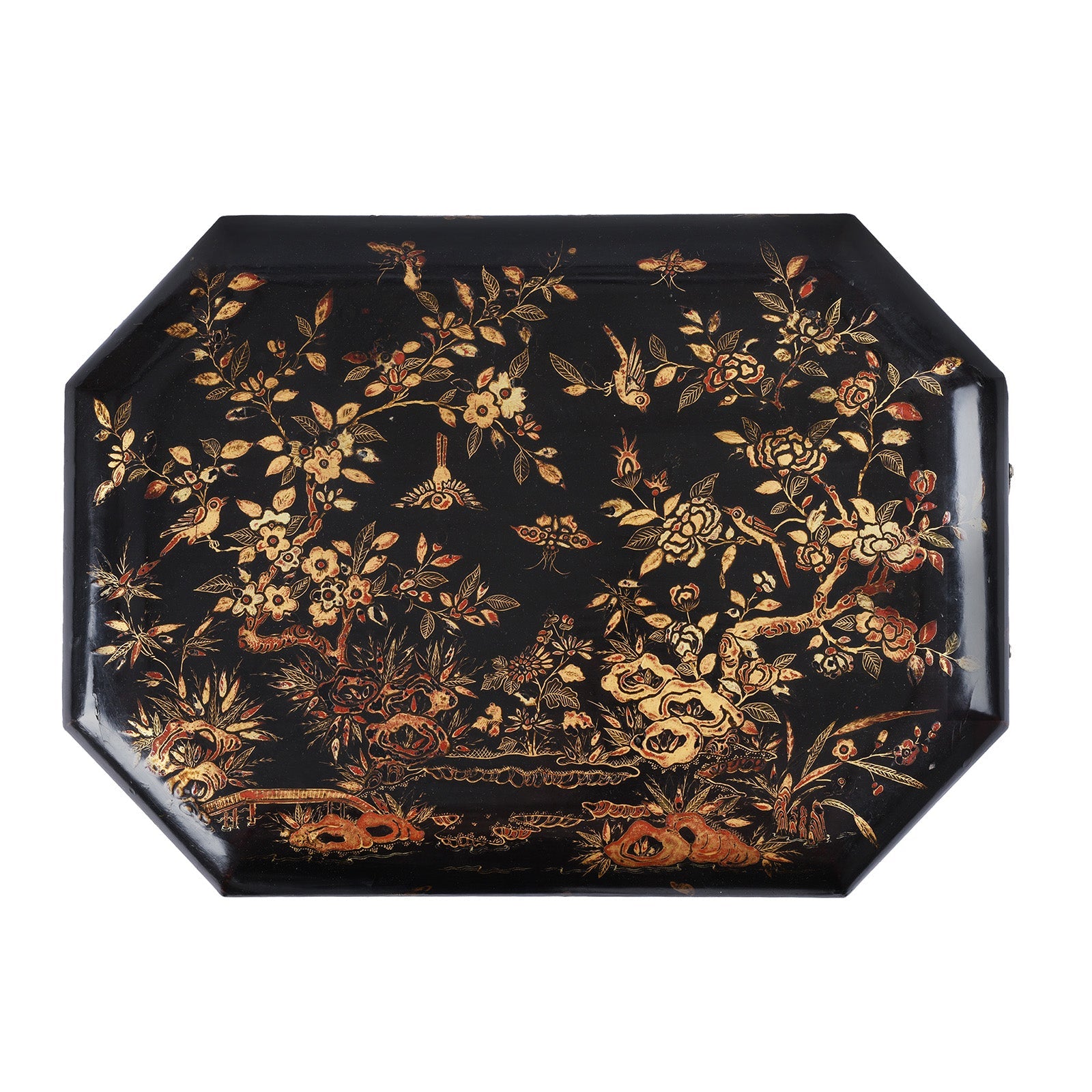Canton Export Black Lacquer Sewing Box - Qing Dynasty - 19th Century