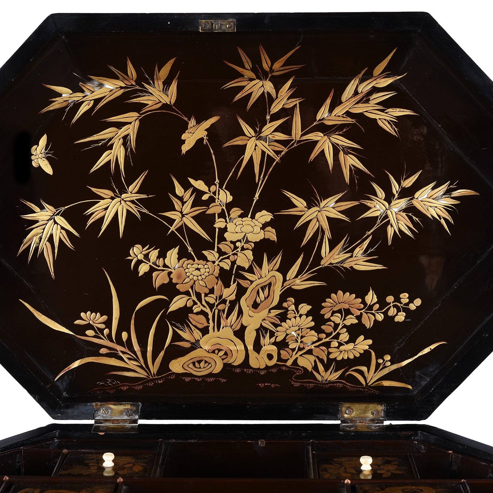 Canton Export Black Lacquer Sewing Box - Qing Dynasty - 19th Century