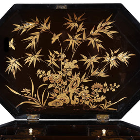 Canton Export Black Lacquer Sewing Box - Qing Dynasty - 19th Century