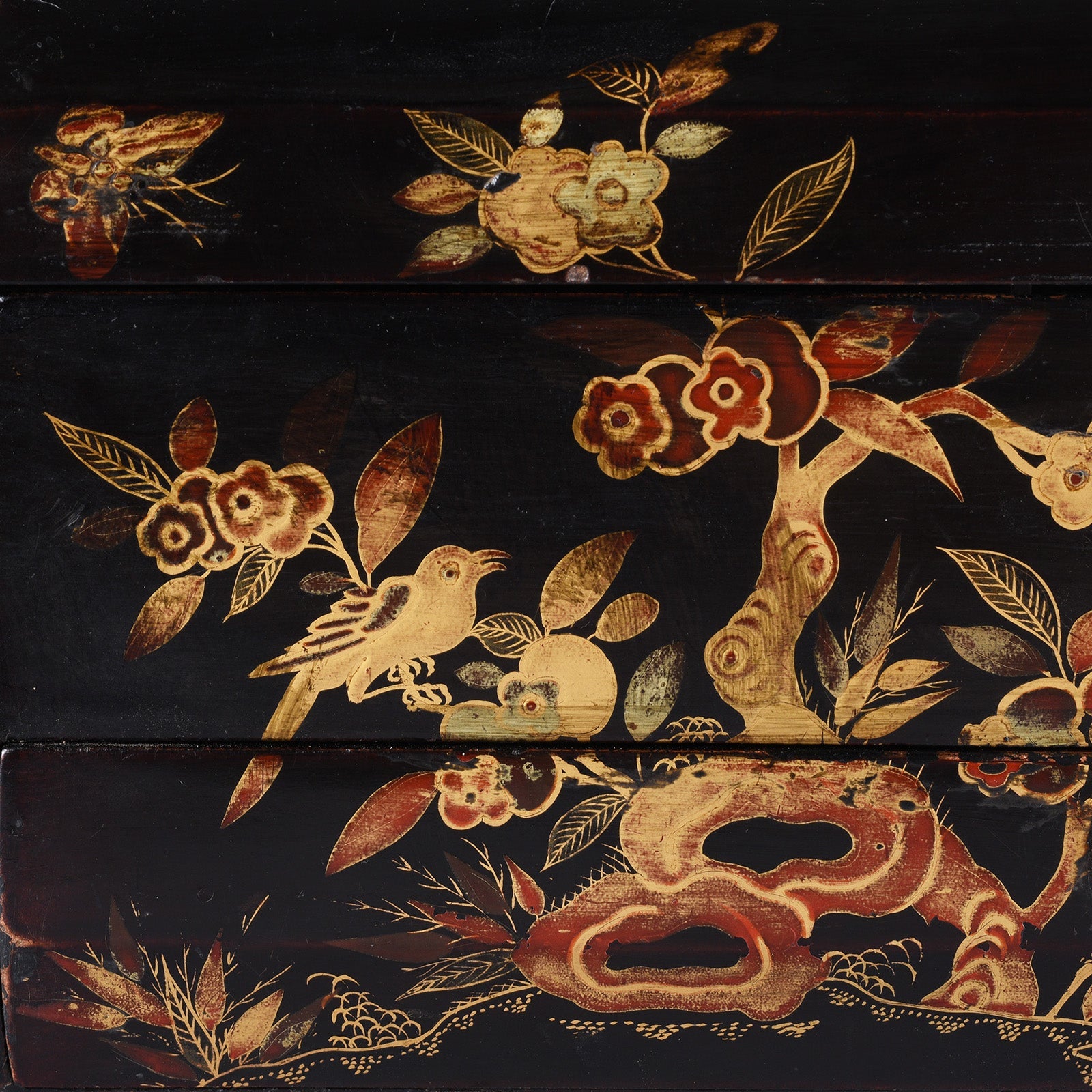 Canton Export Black Lacquer Sewing Box - Qing Dynasty - 19th Century