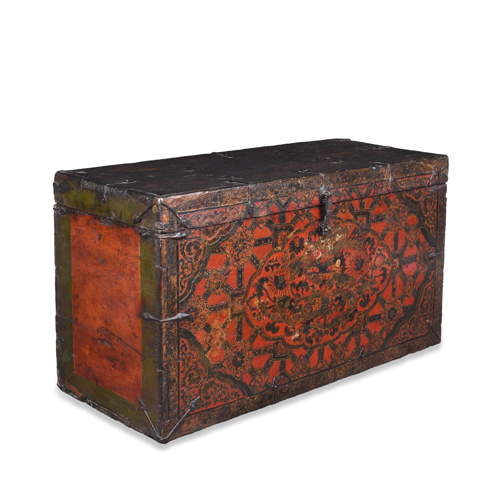Painted Tibetan Dragon Storage Chest - 18th Century