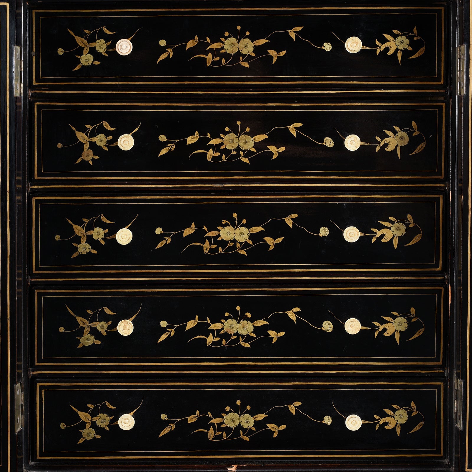 Gilt Black Lacquer Chinese Export Table Cabinet - Early 19th Century