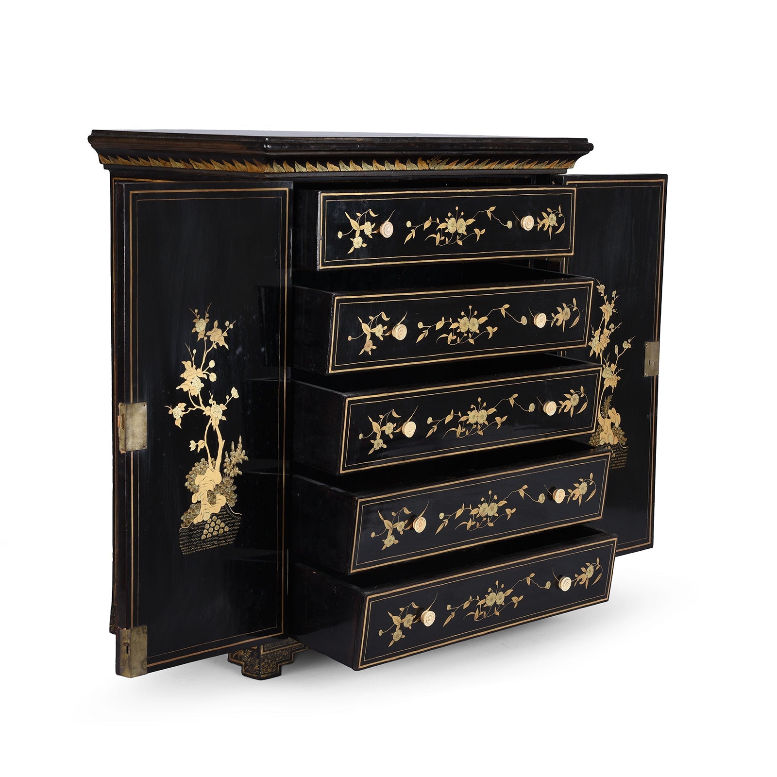 Gilt Black Lacquer Chinese Export Table Cabinet - Early 19th Century