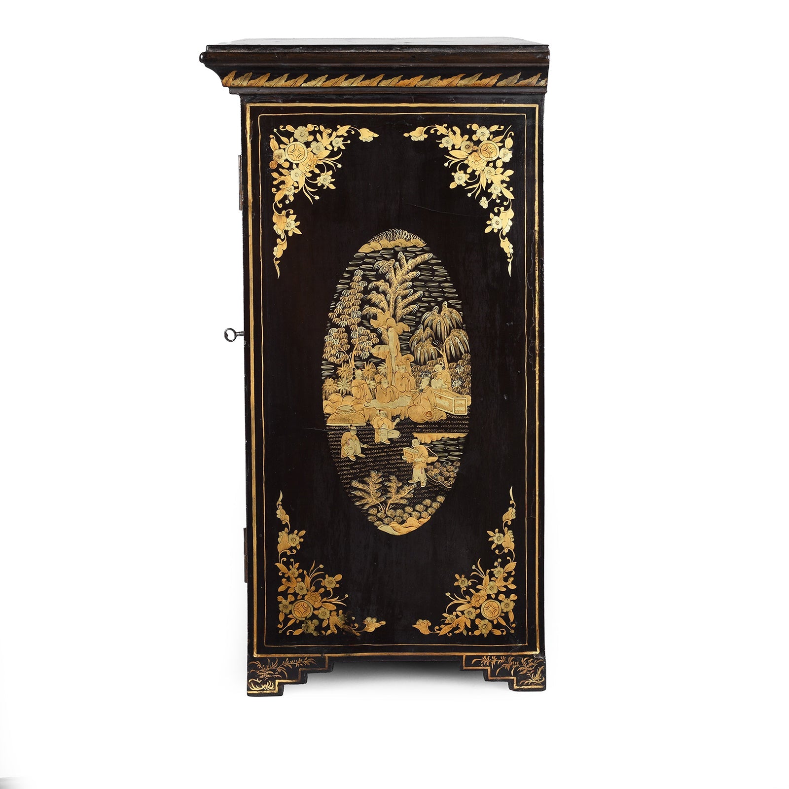 Gilt Black Lacquer Chinese Export Table Cabinet - Early 19th Century