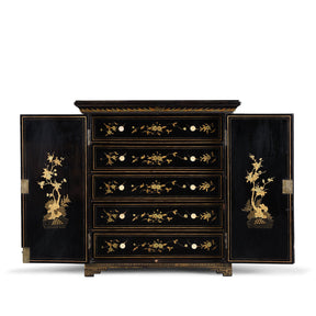 Gilt Black Lacquer Chinese Export Table Cabinet - Early 19th Century