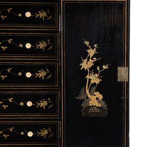 Gilt Black Lacquer Chinese Export Table Cabinet - Early 19th Century