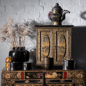 Gilt Black Lacquer Chinese Export Table Cabinet - Early 19th Century