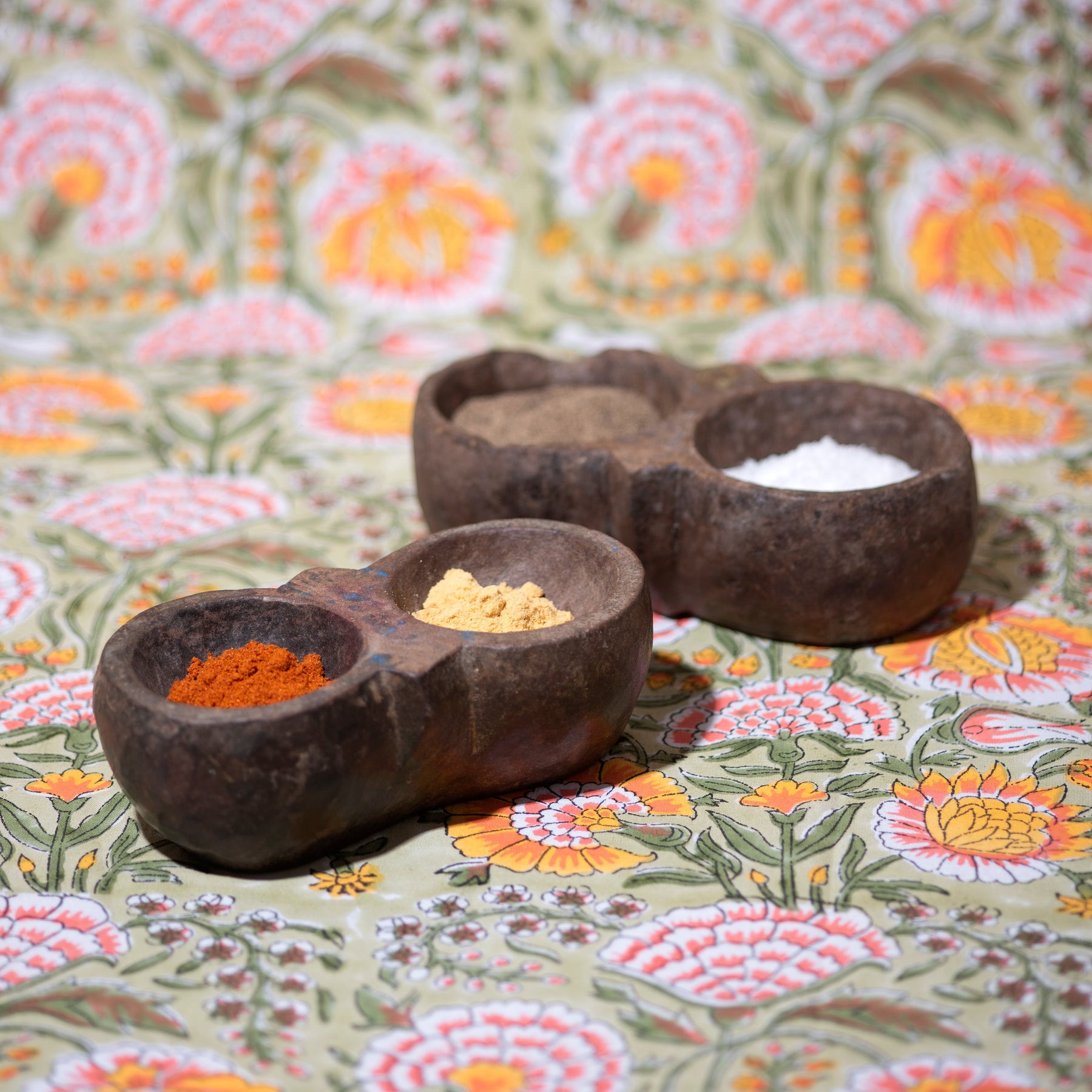 Vintage Indian Stone Masala Bowls - 1920