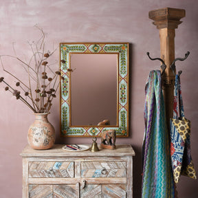 Aqua Green Hand Painted Indian Mirror