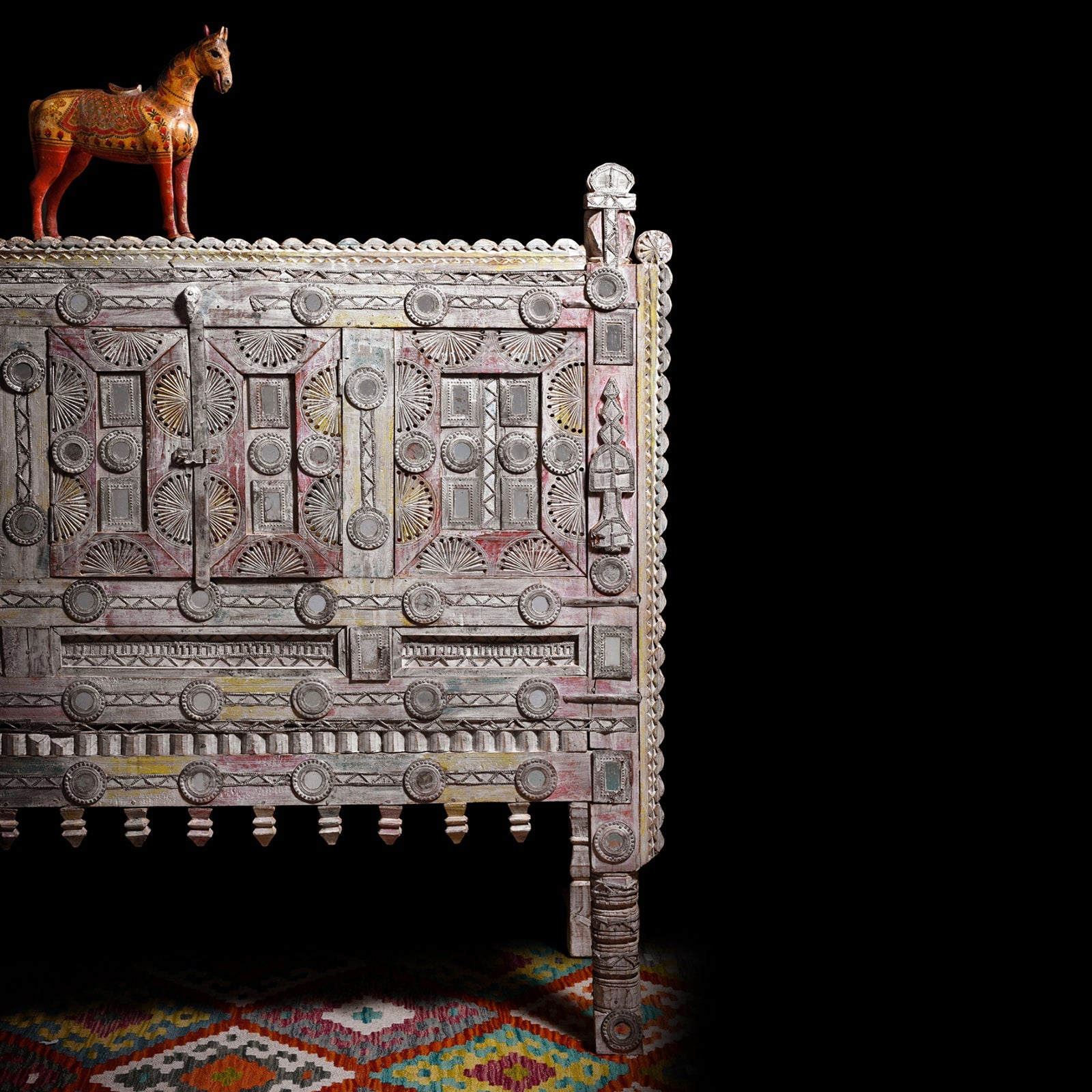 Polychrome Indian Horse Figure From Surat - 19th Century