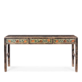Painted Three Drawer Console Table Made From Old Wood