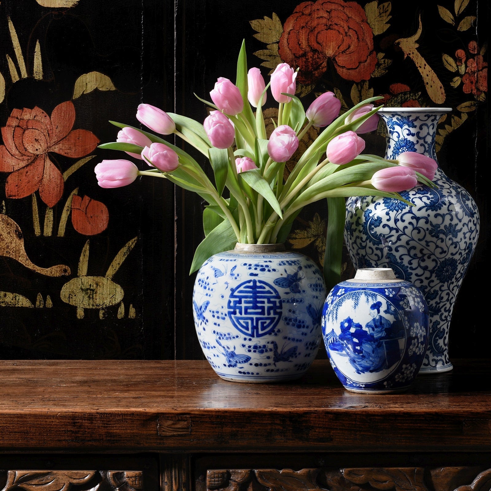 Small Blue & White Porcelain Ginger Jar - Butterfly Design