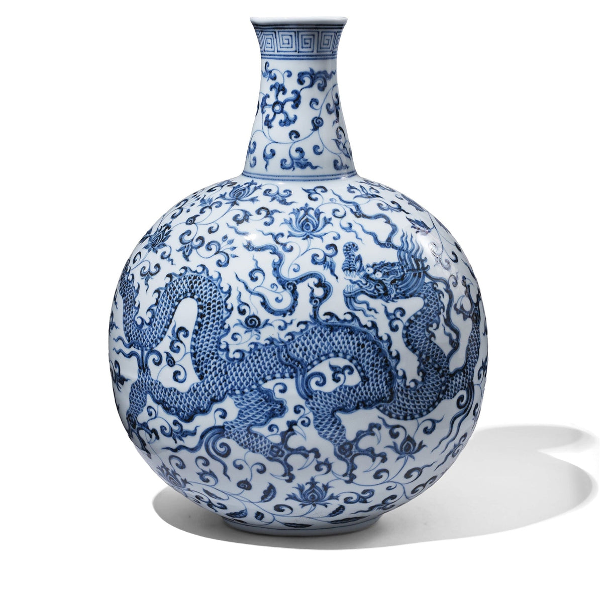 Blue & White Porcelain Dragon Moonflask