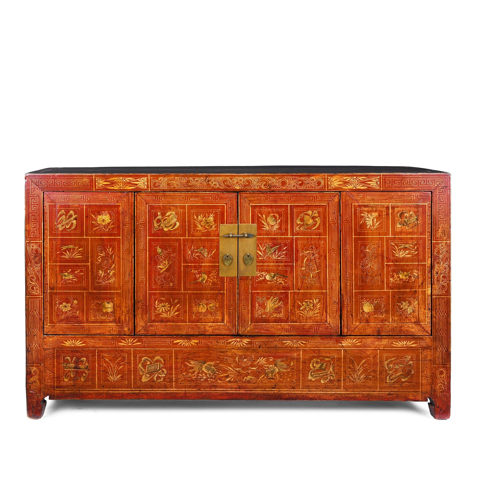 Red Lacquer Chinese Sideboard From Dongbei - Ca 1920