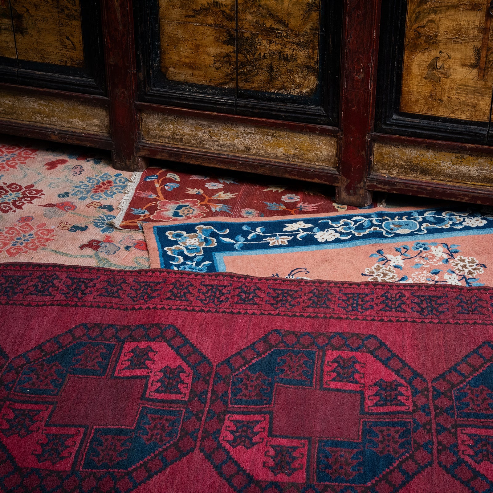 Blue And Red Tibetan ground Rug - Ca 1920's