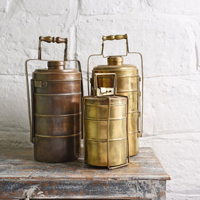 4 Tier Brass Tiffin Box With Spoon - Ca 1930