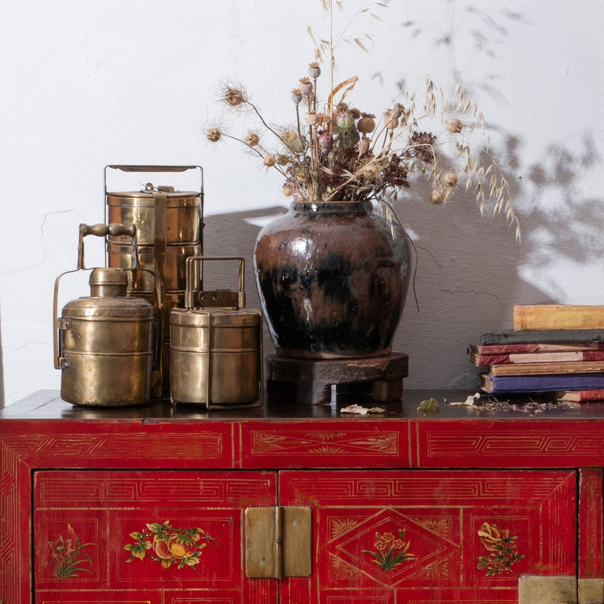 3 Tier Indian Vintage Brass Tiffin Box Set - Ca 1900