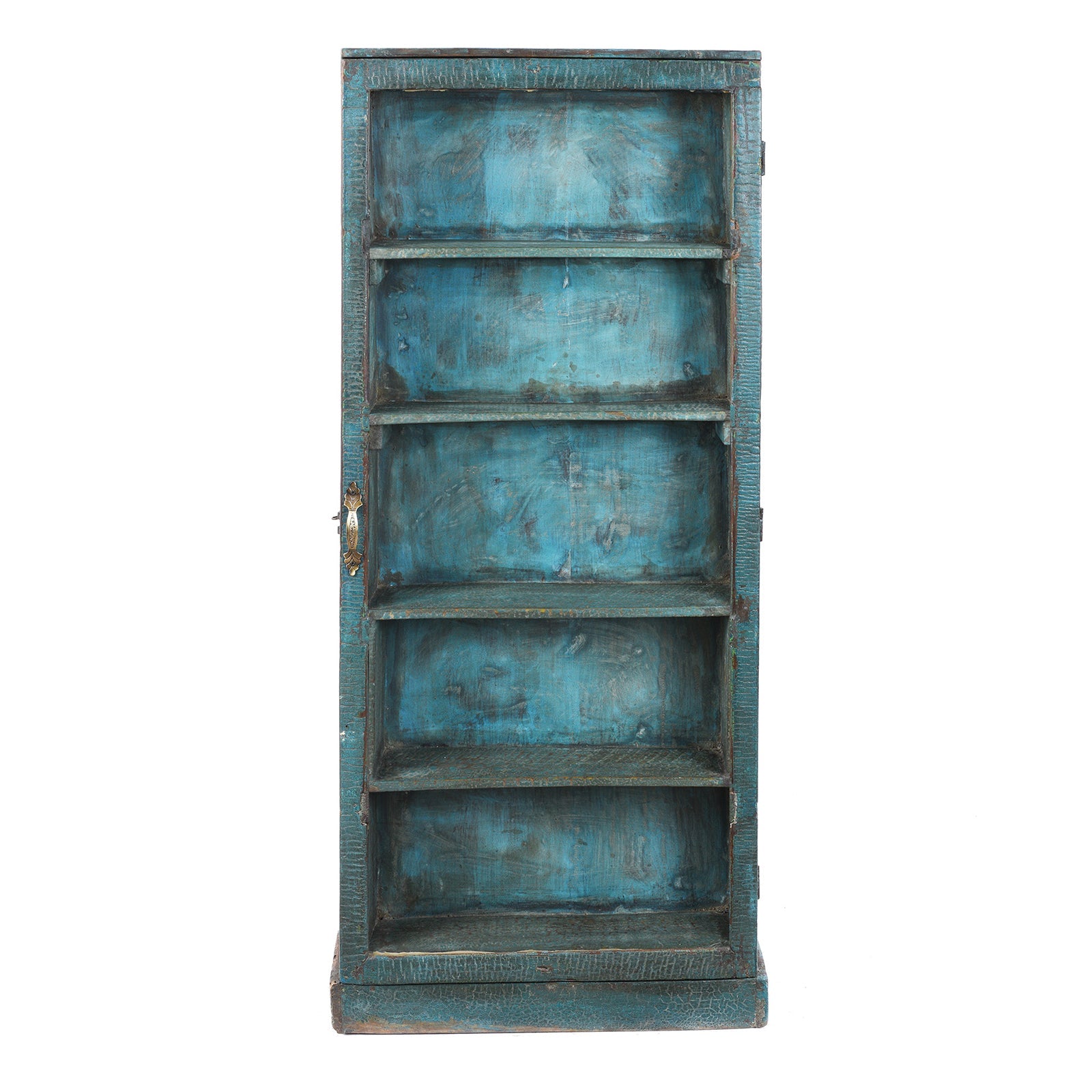 Tall Blue Painted Glazed Wall Cabinet - Ca 1920