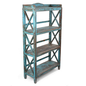 Vintage Blue Painted Indian Teak Shelf - Ca 1930