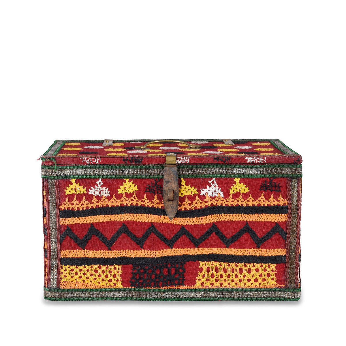 Vintage Geometric Design Textile Box From Rajasthan - Ca 1950