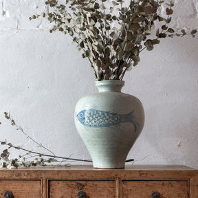 Provincial Style Blue & White Porcelain Jar - Fish Design