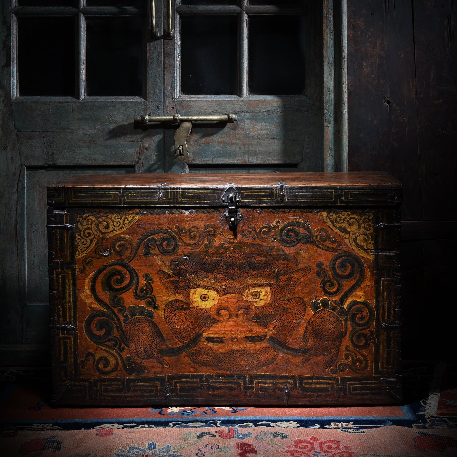 Painted Zeeba Chest From Tibet - Late 18th Century