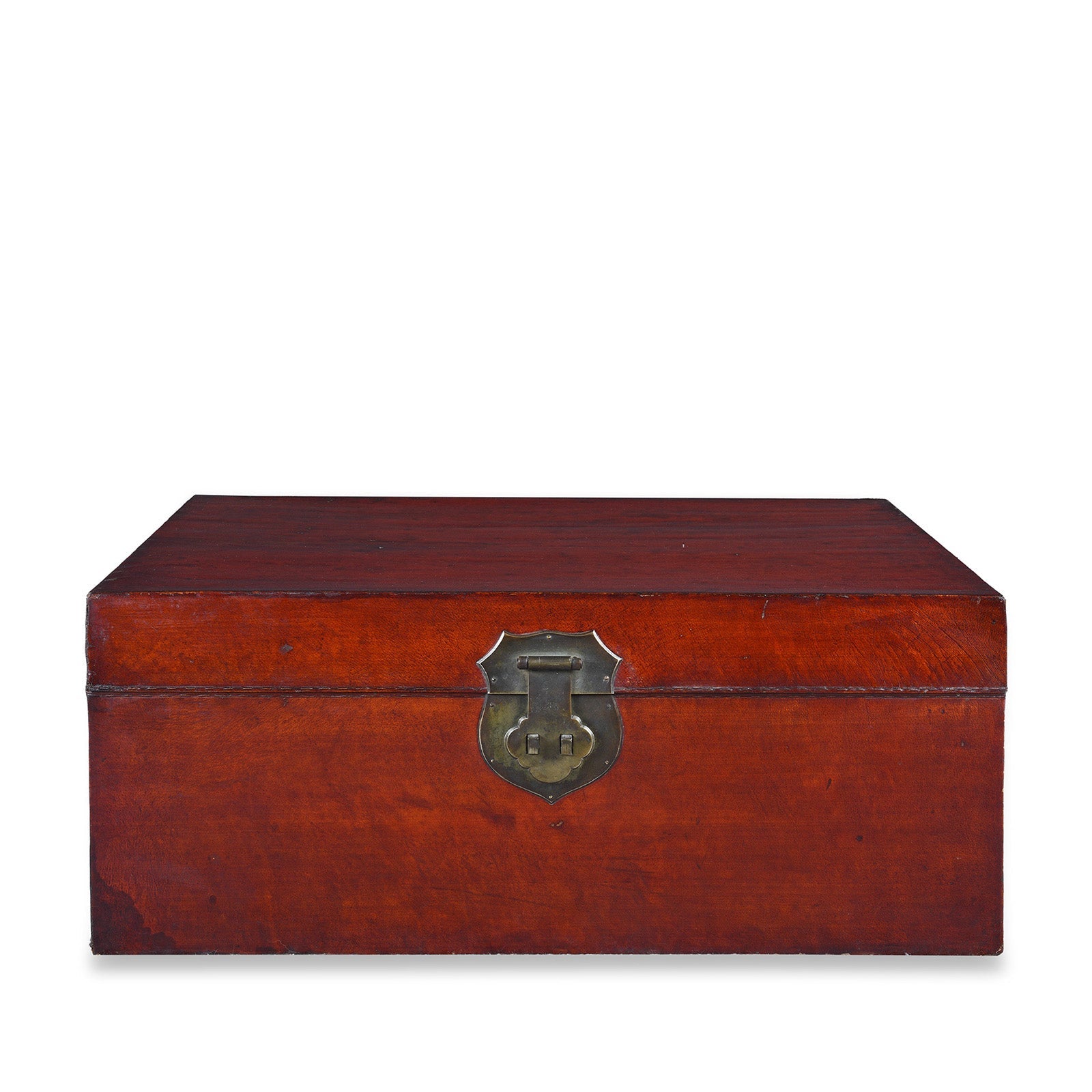 Tan Leather Trunk From Shanghai - Late 19thC