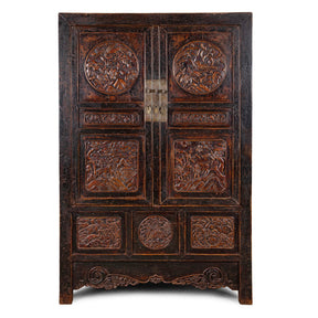 Carved Chinese Wedding Cabinet From Shanxi -19th Century