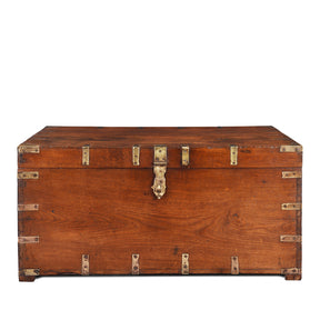 Brass Bound Teak Military Chest From Rajasthan - 19th Century