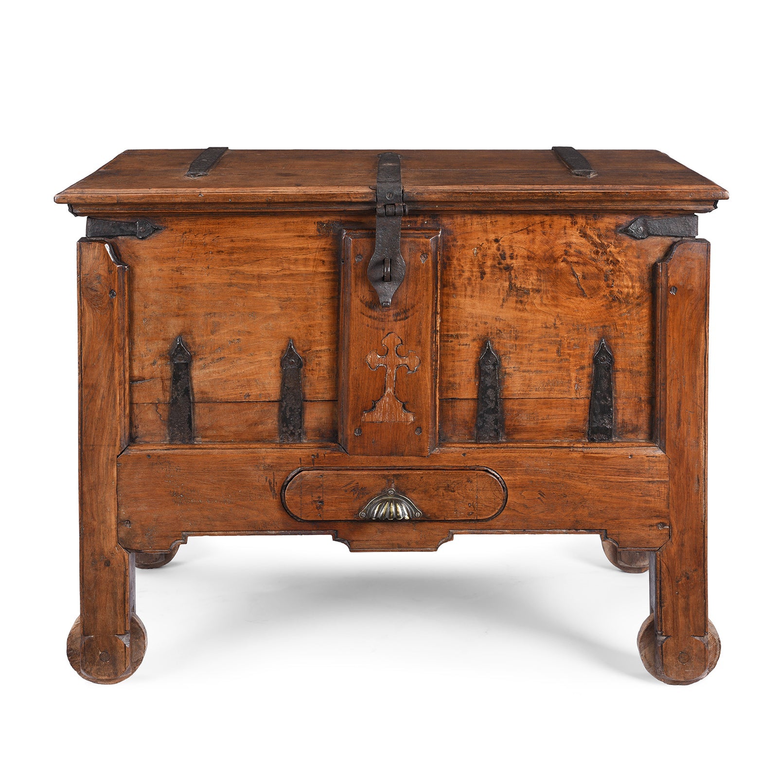 Iron Bound Teak Merchant Chest From Goa - 19th Century