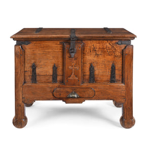 Iron Bound Teak Merchant Chest From Goa - 19th Century