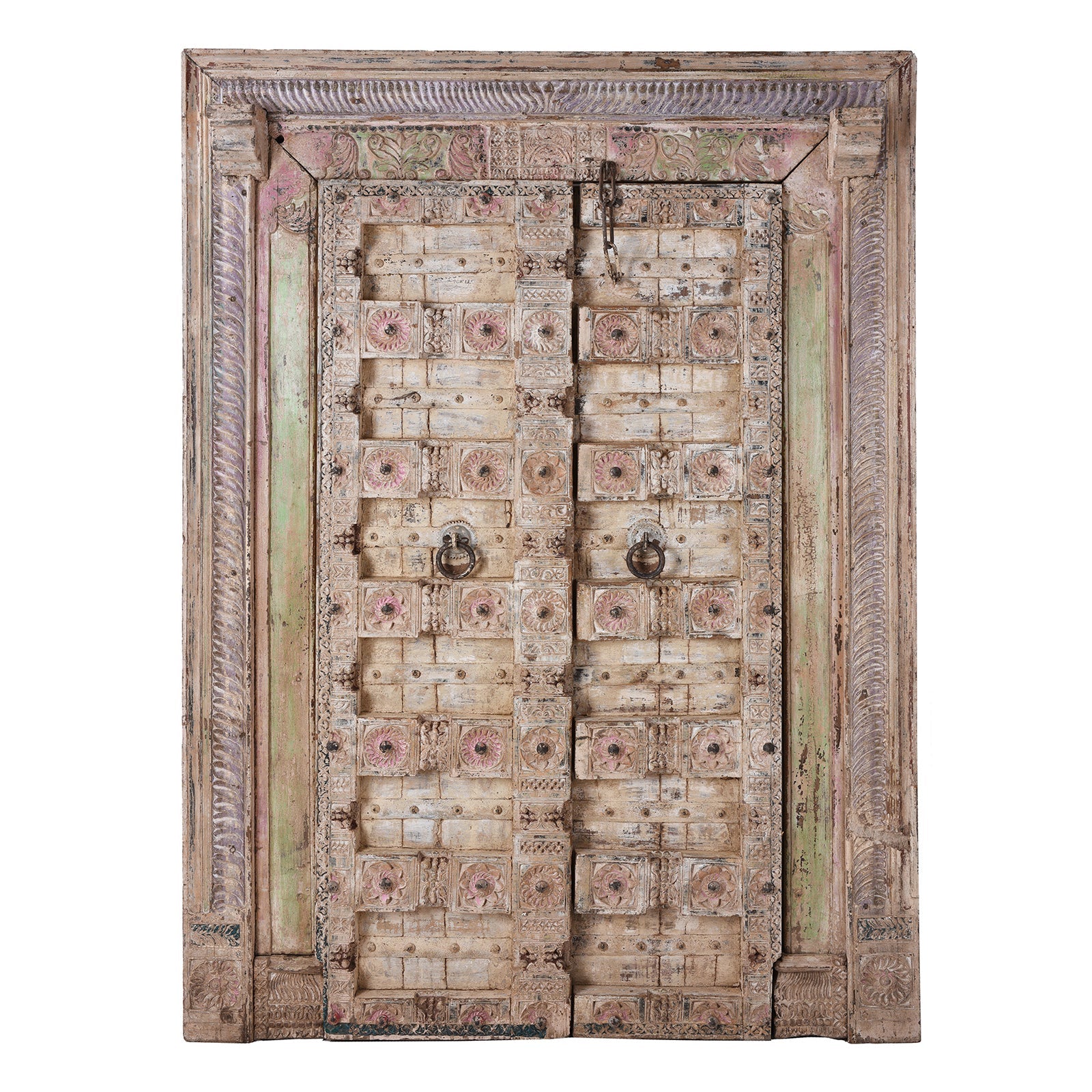 Painted Indian Door & Frame From Surat, Gujarat - 19th Century