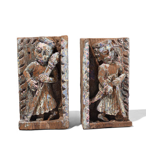 Carved Teak Musician Panels From Gujarat - 19th Century